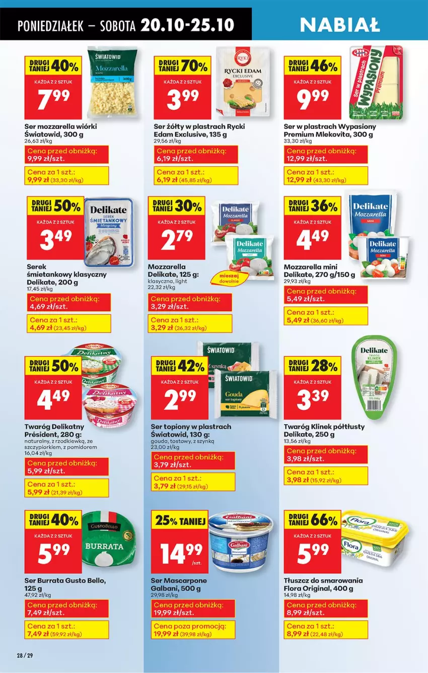 Gazetka promocyjna Biedronka - Od Poniedziałku - ważna 20.10 do 25.10.2025 - strona 32 - produkty: Bell, Burrata, Edam, Fa, Flora, Gin, Gouda, LG, Mleko, Mlekovita, Mozzarella, Ser, Ser topiony, Serek, Top, Twaróg, Twaróg delikatny