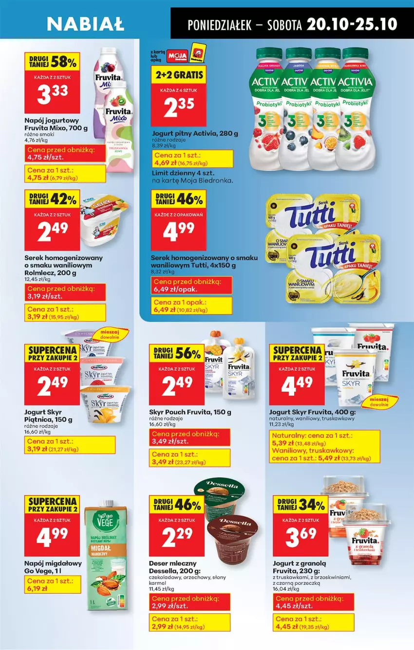 Gazetka promocyjna Biedronka - Od Poniedziałku - ważna 20.10 do 25.10.2025 - strona 33 - produkty: Deser, Deser mleczny, Fa, Gra, Jogurt, Napój, Napój jogurtowy, Piątnica, Por, Probiotyk, Rolmlecz, Ser, Serek, Serek homogenizowany