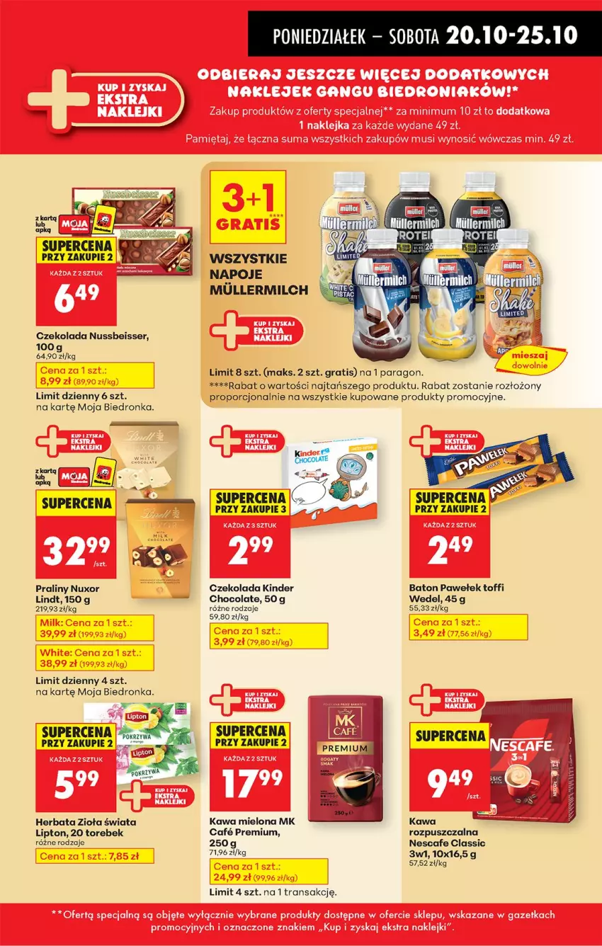 Gazetka promocyjna Biedronka - Od Poniedziałku - ważna 20.10 do 25.10.2025 - strona 37 - produkty: Baton, Czekolada, Gra, Herbata, Kawa, Kawa mielona, Kinder, Lindt, Lipton, Napoje, Por, Praliny, Ser, Tran