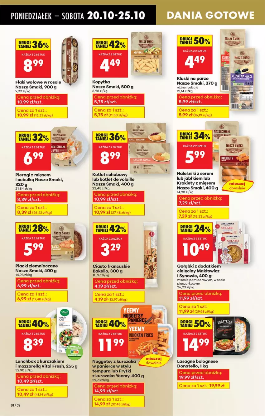 Gazetka promocyjna Biedronka - Od Poniedziałku - ważna 20.10 do 25.10.2025 - strona 46 - produkty: Ciasto francuskie, Flaki, Frytki, Kluski na parze, Kopytka, Kotlet, Krokiety, Kurczak, Lack, Lasagne, Lasagne bolognese, Naleśniki, Piec, Pierogi, Pur, Ser, Sos