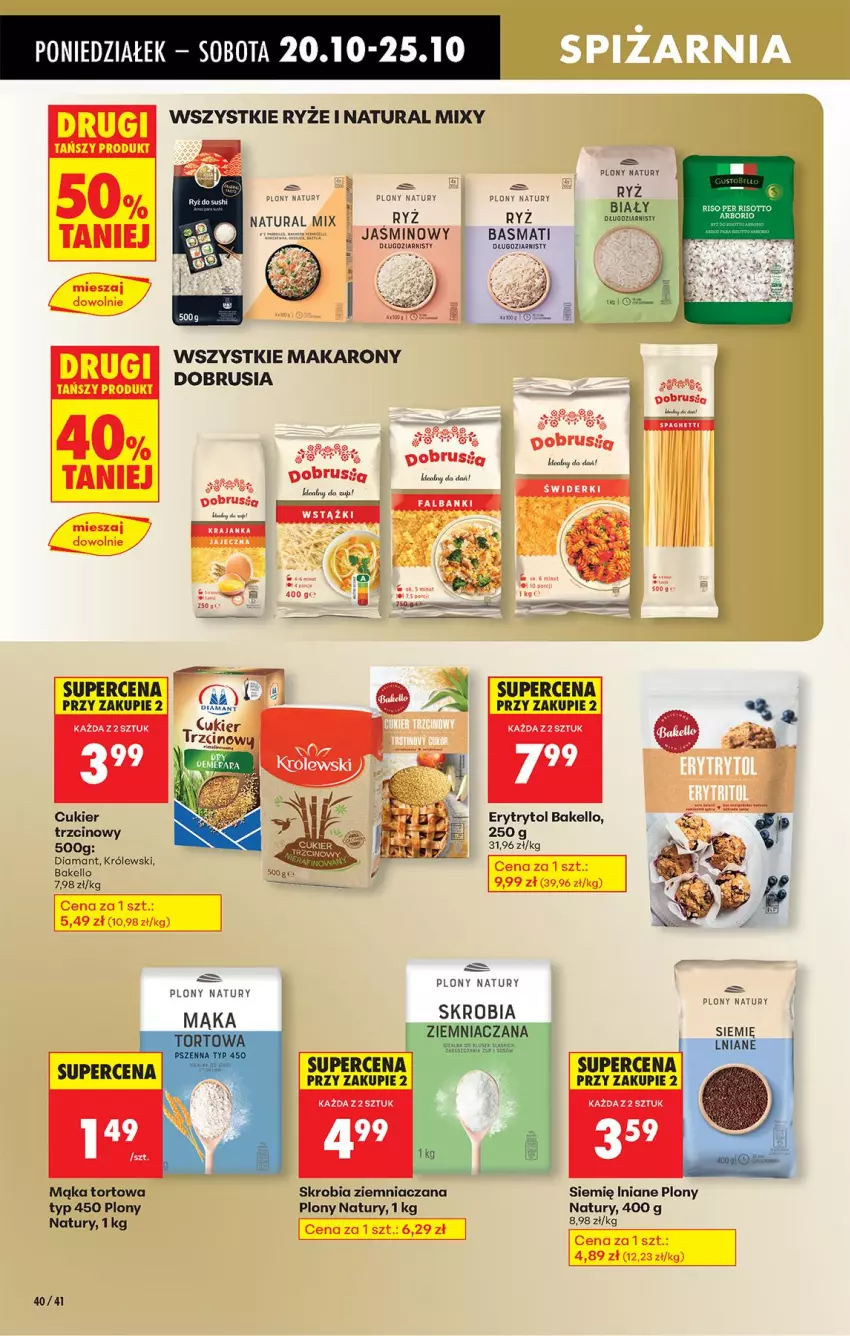Gazetka promocyjna Biedronka - Od Poniedziałku - ważna 20.10 do 25.10.2025 - strona 48 - produkty: Cukier, Cukier trzcinowy, Diamant, Fa, Kosz, Królewski, Mąka, Mąka tortowa, Makaron, Obrus, Ryż, Siemię Iniane, Skrobia ziemniaczana