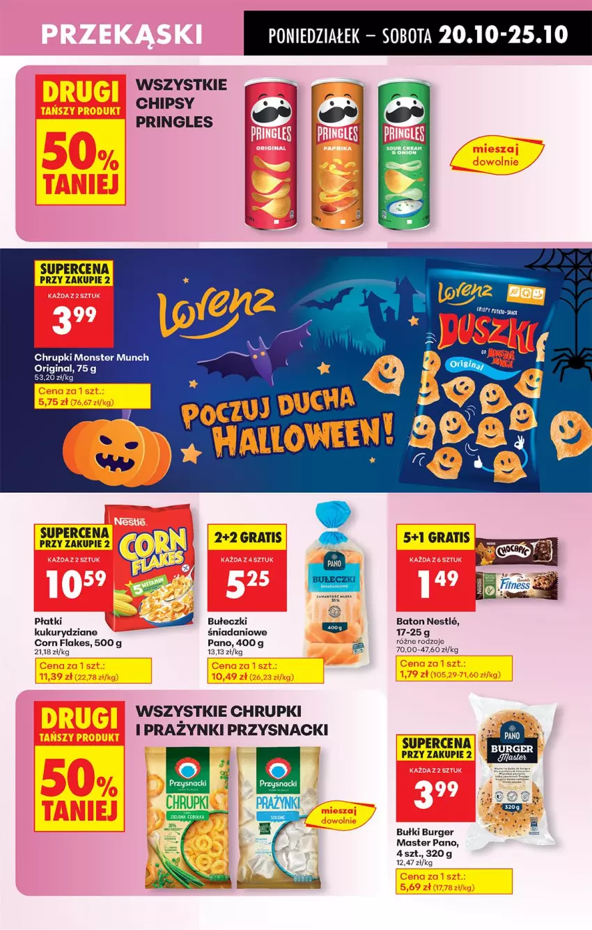 Gazetka promocyjna Biedronka - Od Poniedziałku - ważna 20.10 do 25.10.2025 - strona 57 - produkty: Baton, Bułeczki, Burger, Chipsy, Chrupki, Corn flakes, Danio, Gin, Monster Munch, Pringles, Przysnacki
