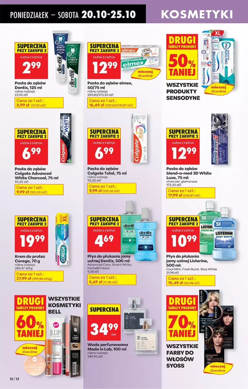 Gazetka promocyjna Biedronka - Od Poniedziałku - ważna 20.10 do 25.10.2025 - strona 64 - produkty: Advanced Care, Bell, Blend-a-Med, Colgate, Colgate Total, Corega, Elmex, Fa, LG, Listerine, Pasta do zębów, Perfum, Płyn do płukania, Płyn do płukania jamy ustnej, Sensodyne, Syoss, Woda, Woda perfumowana