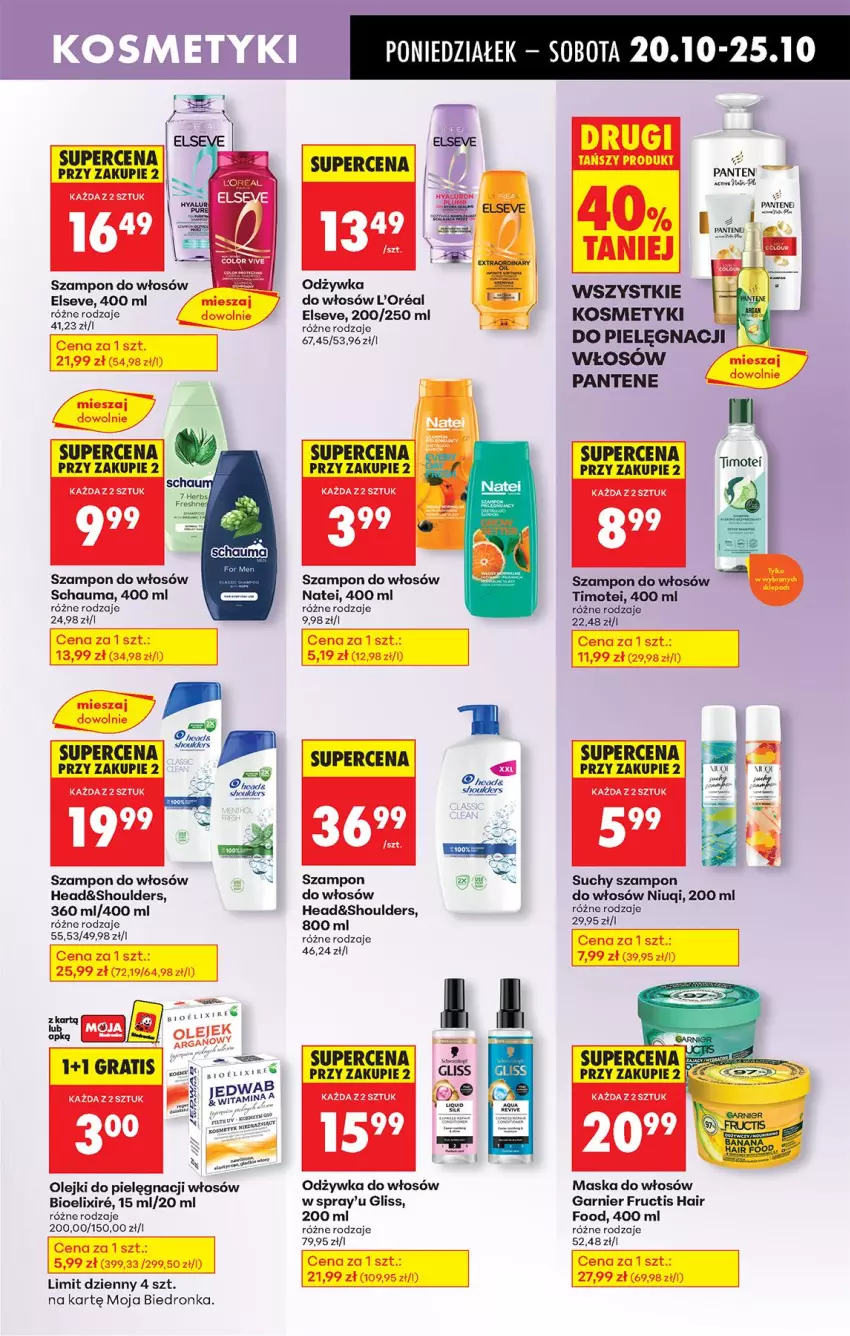 Gazetka promocyjna Biedronka - Od Poniedziałku - ważna 20.10 do 25.10.2025 - strona 65 - produkty: Elseve, Fructis, Garnier, Gra, Maska, Maska do włosów, Niuqi, Odżywka, Olej, Pantene, Schauma, Suchy szampon, Szampon