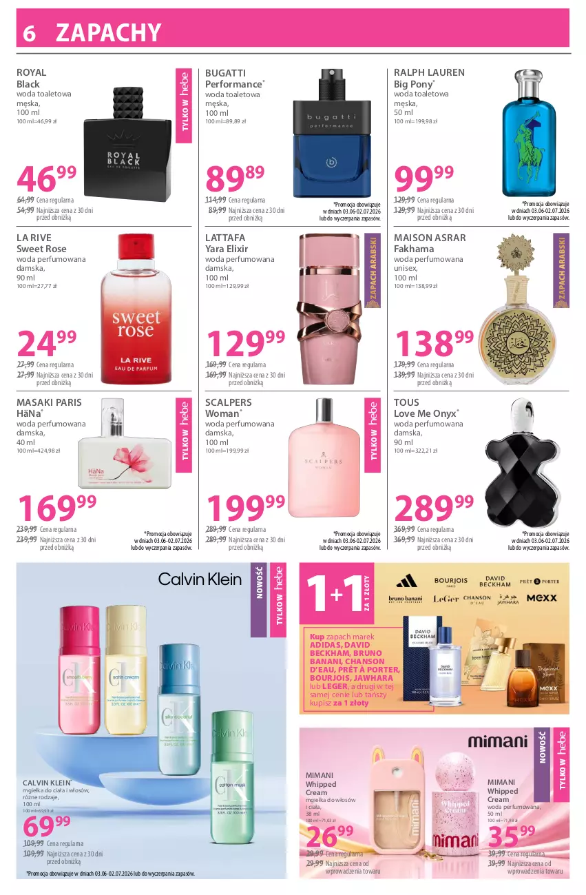 Gazetka promocyjna Hebe - Gazetka - ważna 19.06 do 02.07.2026 - strona 6 - produkty: Adidas, Bourjois, Bruno Banani, Calvin Klein, Chanson d’eau, David Beckham, Fa, Hama, HiPP, La Rive, Lack, Laur, Perfum, Por, Ralph Lauren, Woda, Woda perfumowana, Woda toaletowa