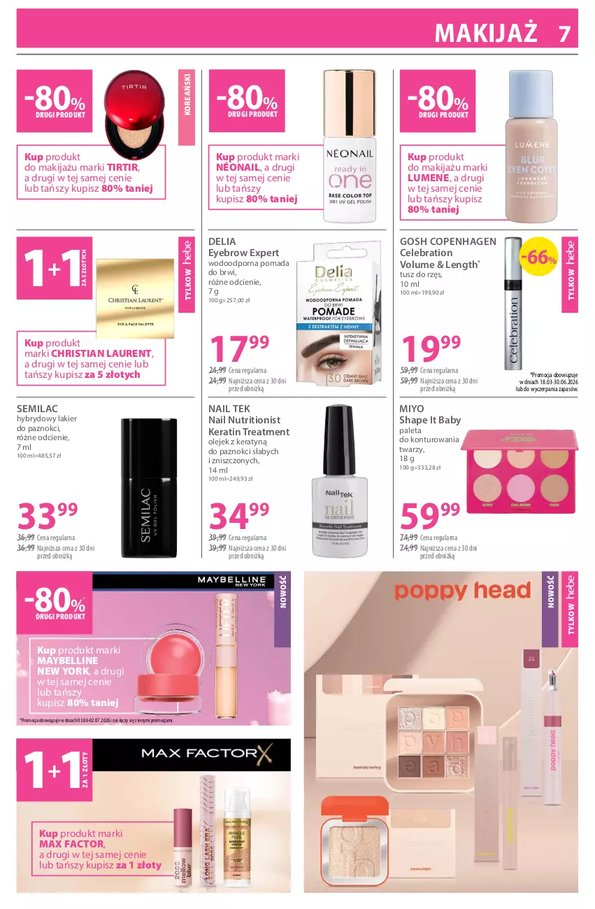 Gazetka promocyjna Hebe - Gazetka - ważna 19.06 do 02.07.2026 - strona 7 - produkty: Bell, Fa, Gosh, Lakier, Lakier do paznokci, Laur, Makijaż, Max Factor, Maybelline, Olej, Paleta, Pomada, Pomada do brwi, Por, Tusz