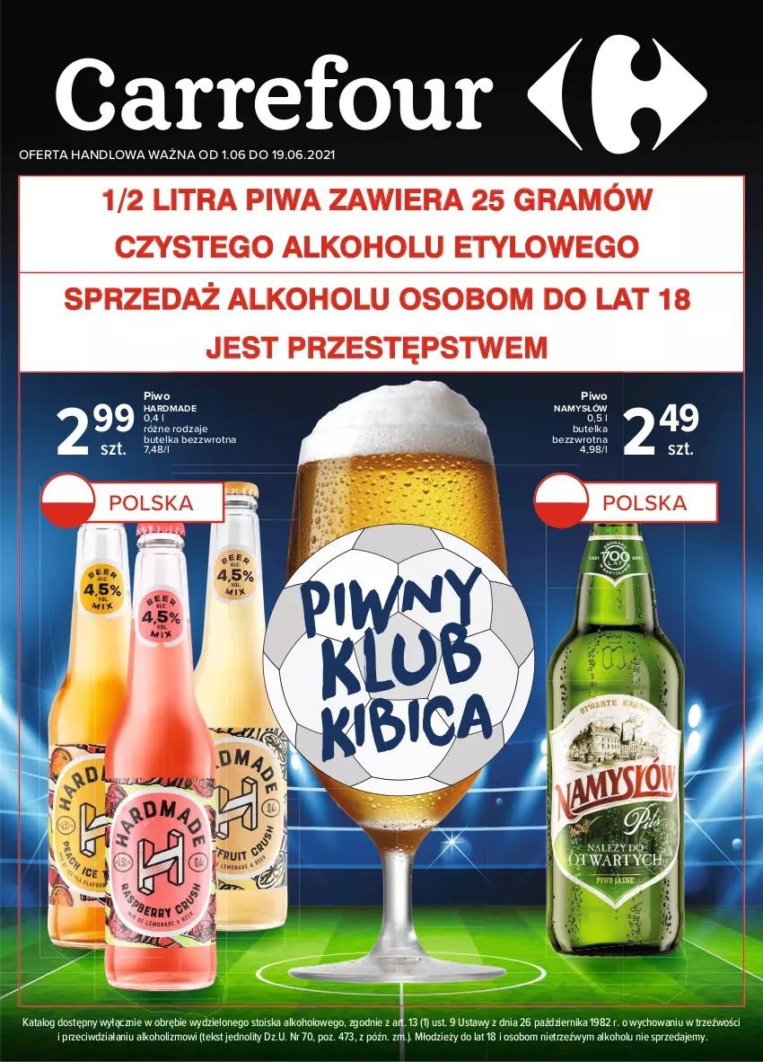 Gazetka promocyjna Carrefour - Gazetka Piwny klub kibica - ważna 31.05 do 19.06.2021 - strona 1 - produkty: Gra, Namysłów, Piwa, Piwo