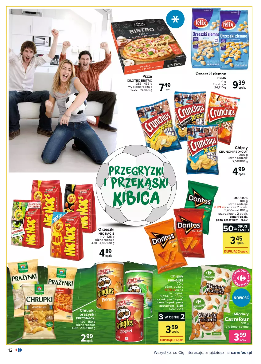 Gazetka promocyjna Carrefour - Gazetka Piwny klub kibica - ważna 31.05 do 19.06.2021 - strona 12 - produkty: BIC, Chipsy, Chrupki, Crunchips, Felix, Gry, Kosz, Migdały, Orzeszki, Orzeszki ziemne, Pizza, Pringles, Przysnacki