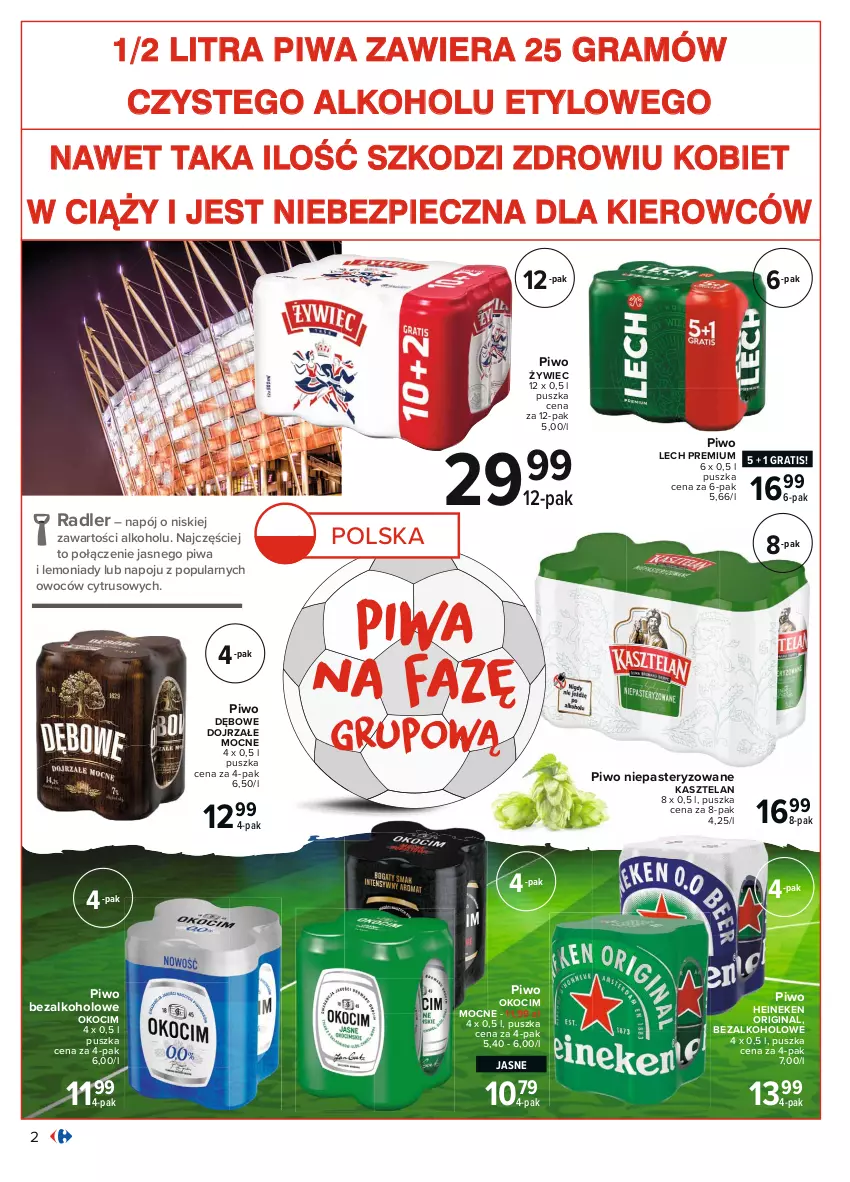 Gazetka promocyjna Carrefour - Gazetka Piwny klub kibica - ważna 31.05 do 19.06.2021 - strona 2 - produkty: Fa, Gin, Gra, Heineken, Kasztelan, Koc, Lech Premium, Napój, Okocim, Piec, Piwa, Piwo, Radler