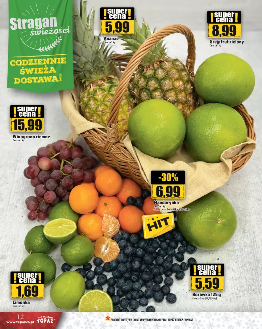 Gazetka promocyjna Topaz - Gazetka - ważna 28.11 do 04.12.2024 - strona 12 - produkty: Borówka, Grejpfrut, Jaja, Limonka, Top, Wino