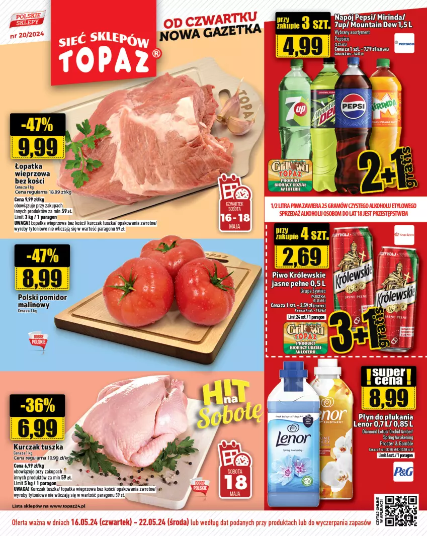 Gazetka promocyjna Topaz - Gazetka - ważna 16.05 do 22.05.2024 - strona 1 - produkty: Kurczak, Pomidor malinowy, Top, Tusz, Waga