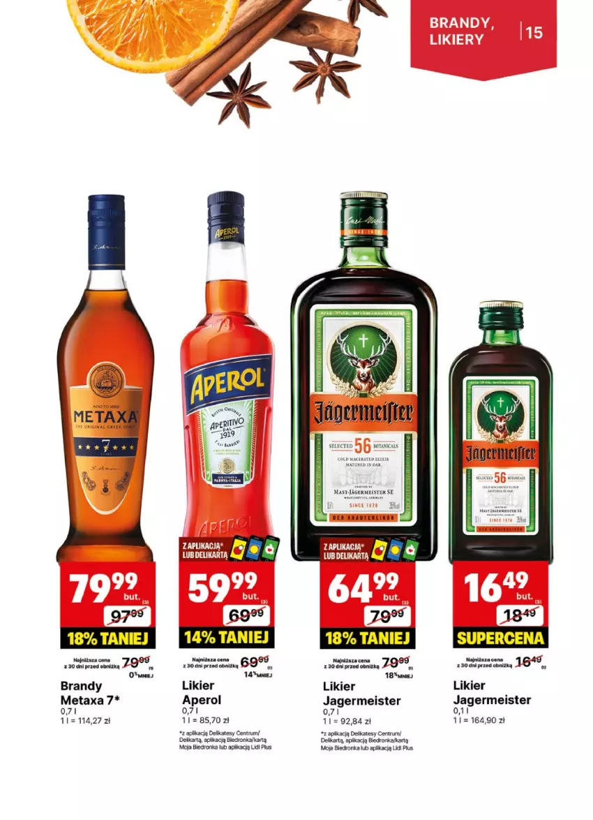 Gazetka promocyjna Delikatesy Centrum - DeliBarek DC39-DC40 - ważna 23.09 do 06.10.2024 - strona 15 - produkty: Acer, Aperol, Brandy, Gra, Jagermeister, Jagr, Likier, Metaxa, Rum