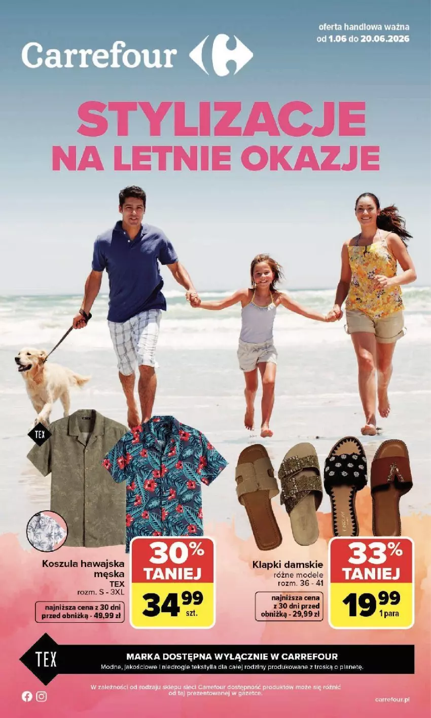 Gazetka promocyjna Carrefour - Gazetka Stylizacje na letnie okazje - ważna 01.06 do 20.06.2026 - strona 1 - produkty: Klapki, Kosz, Koszula