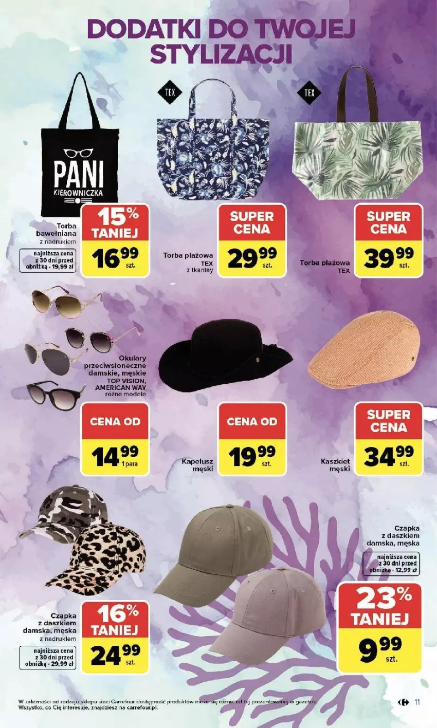 Gazetka promocyjna Carrefour - Gazetka Stylizacje na letnie okazje - ważna 01.06 do 20.06.2026 - strona 11 - produkty: Czapka, Fa, Kaszkiet, Por, Top, Torba