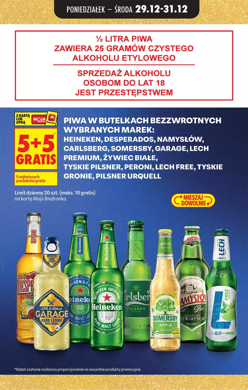 Gazetka promocyjna Biedronka - Od Poniedziałku - ważna 29.12.2025 do 03.01.2026 - strona 15 - produkty: Carlsberg, Desperados, Gra, Heineken, Lech Premium, Namysłów, Pilsner Urquell, Piwa, Somersby, Tyskie