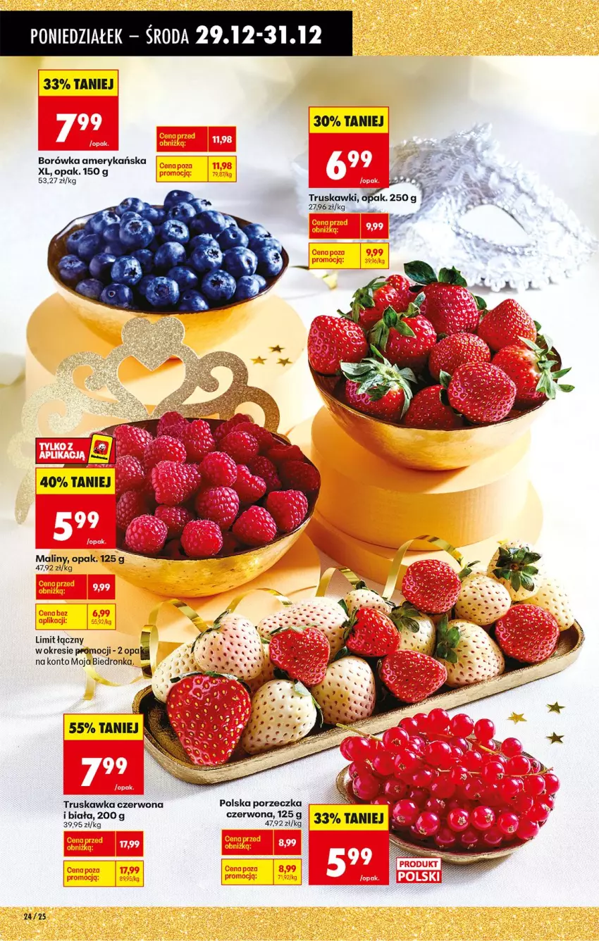 Gazetka promocyjna Biedronka - Od Poniedziałku - ważna 29.12.2025 do 03.01.2026 - strona 28 - produkty: Borówka, Borówka amerykańska, Fa, Maliny, Por, Truskawki