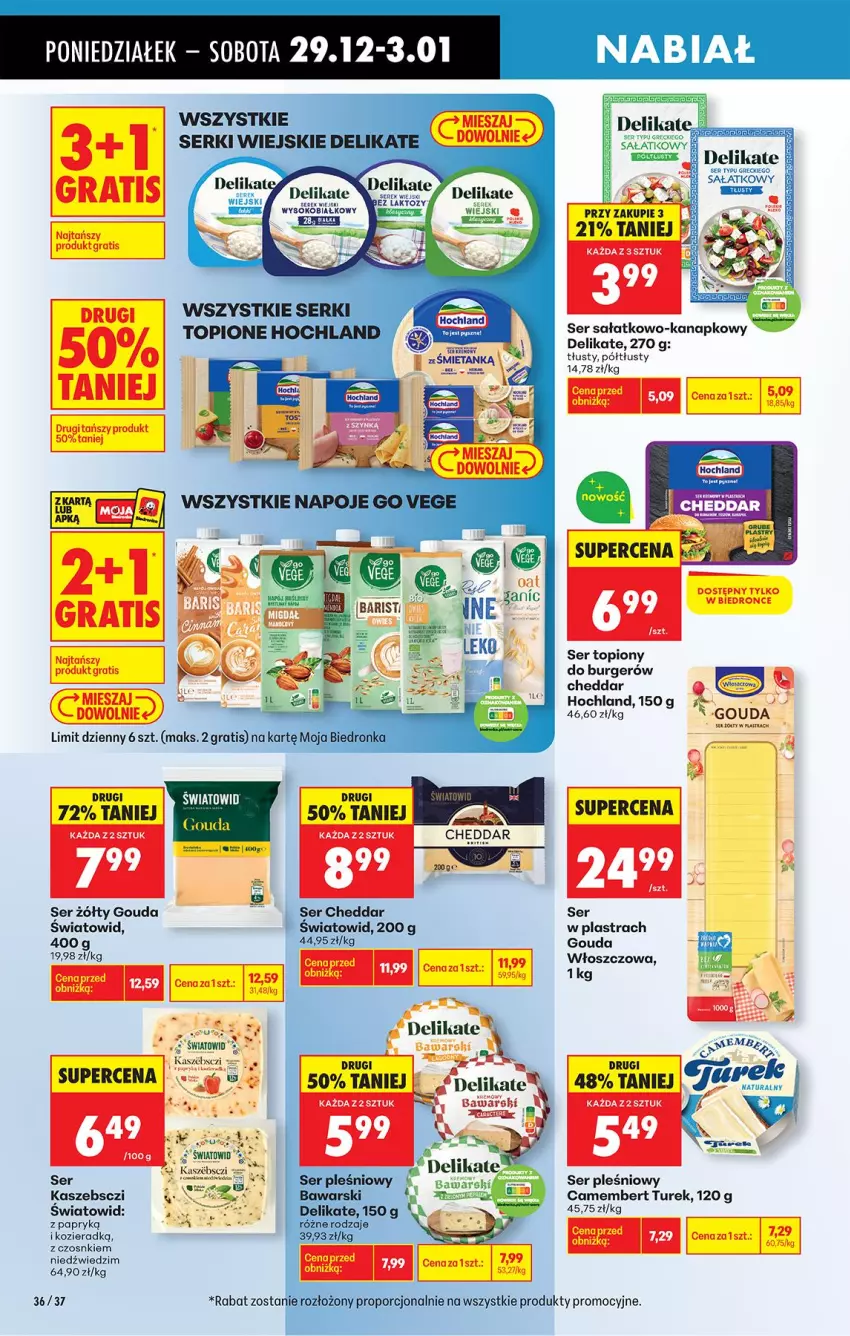 Gazetka promocyjna Biedronka - Od Poniedziałku - ważna 29.12.2025 do 03.01.2026 - strona 46 - produkty: Burger, Camembert, Cheddar, Fa, Gouda, Gra, Hochland, LG, Por, Sałat, Ser, Ser pleśniowy, Ser sałatkowo-kanapkowy, Ser topiony, Sok, Top