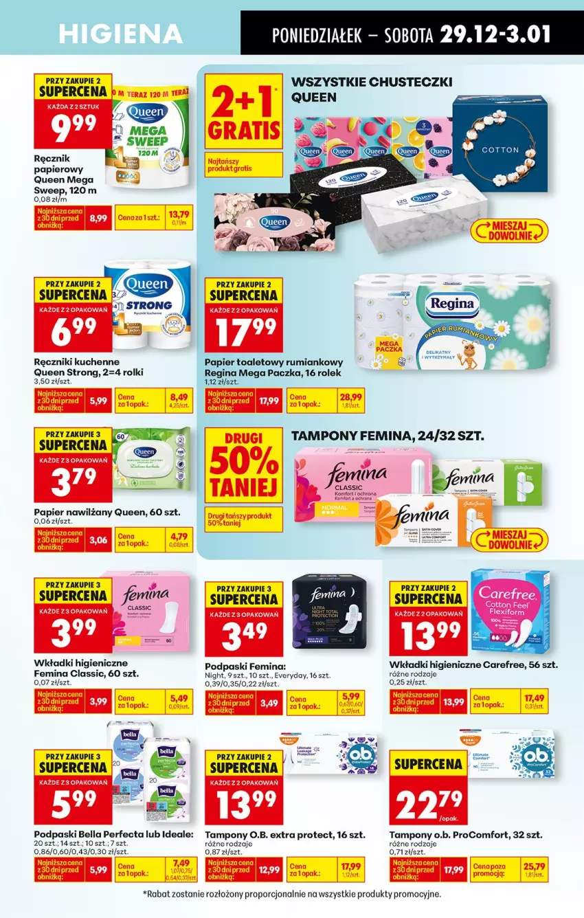 Gazetka promocyjna Biedronka - Od Poniedziałku - ważna 29.12.2025 do 03.01.2026 - strona 71 - produkty: Bell, Bella, Carefree, Chusteczki, Fa, Gin, Gra, O.B., Papier, Papier toaletowy, Perfecta, Podpaski, Por, Ręcznik, Rolki, Rum, Tampony, Tera, Wkładki