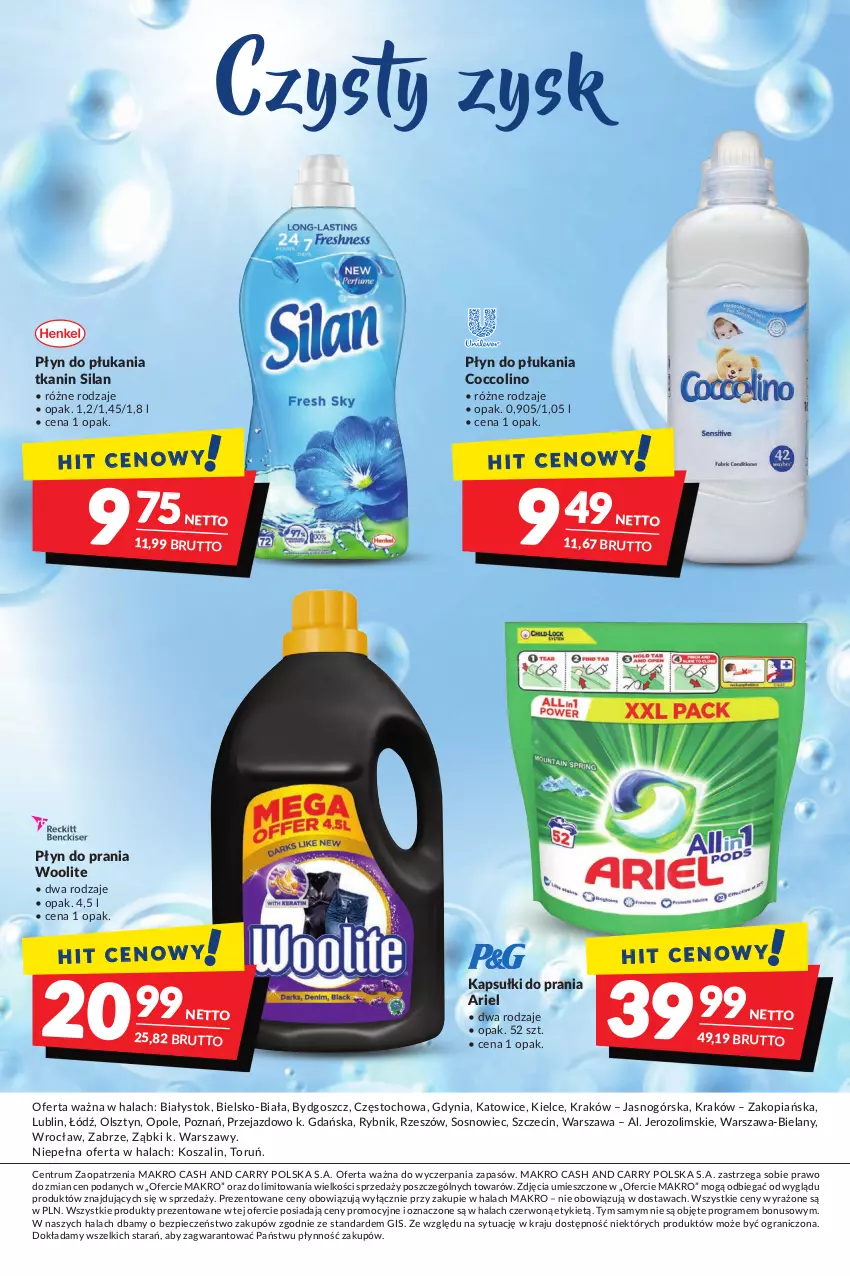 Gazetka promocyjna Makro - [Oferta specjalna] Pranie czysta przyjemność - ważna 23.08 do 05.09.2022 - strona 12 - produkty: Ariel, Coccolino, Gra, Kapsułki do prania, Kosz, Piec, Płyn do płukania, Płyn do prania, Rum, Silan, Sos, Szal, Woolite