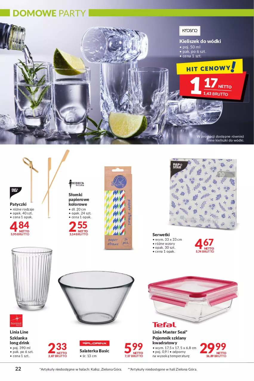 Gazetka promocyjna Makro - [Oferta promocyjna] Artykuły spożywcze i przemysłowe - ważna 02.11 do 15.11.2021 - strona 22 - produkty: Kieliszek, Papier, Pojemnik, Pojemnik szklany, Por, Salaterka, Ser, Serwetki, Sok, Szklanka