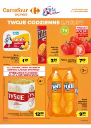 Gazetka promocyjna Carrefour - Gazetka Express - Gazetka - ważna od 23.05 do 23.05.2022 - strona 2 - produkty: Piwo, Ciastka, Ser, Coca-Cola, Tyskie, Rolmlecz, Serek, Napój gazowany, Fanta, Sprite, Napój, Pomidory, Fa