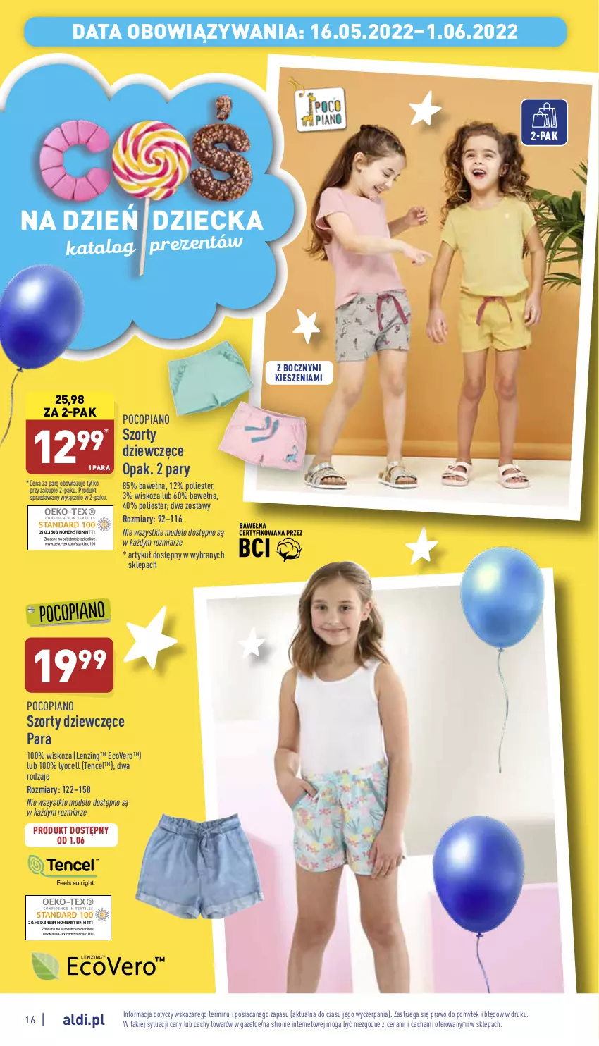 Gazetka promocyjna Aldi - Dzień Dziecka - ważna 16.05 do 01.06.2022 - strona 16 - produkty: Pocopiano, Szorty, Wełna