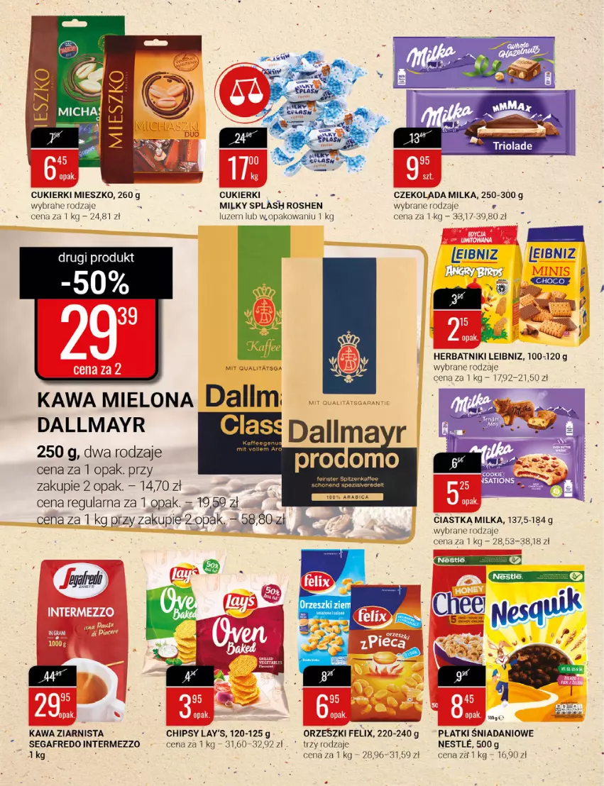 Gazetka promocyjna Bi1 - Nowalijki - ważna 09.03 do 15.03.2022 - strona 10 - produkty: Chipsy, Ciastka, Cukier, Cukierki, Czekolada, Dallmayr, Danio, Felix, Herbatniki, Kawa, Kawa ziarnista, Milka, Orzeszki, Segafredo