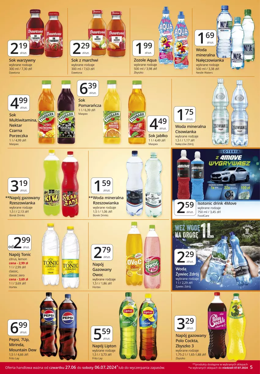 Gazetka promocyjna Market Vita - Gazetka – Marketvita - ważna 27.06 do 06.07.2024 - strona 5 - produkty: 7up, Cisowianka, Dawtona, Hortex, Lipton, Mirinda, Nałęczowianka, Napój, Napój gazowany, Nektar, Pepsi, Por, Sok, Woda, Woda mineralna