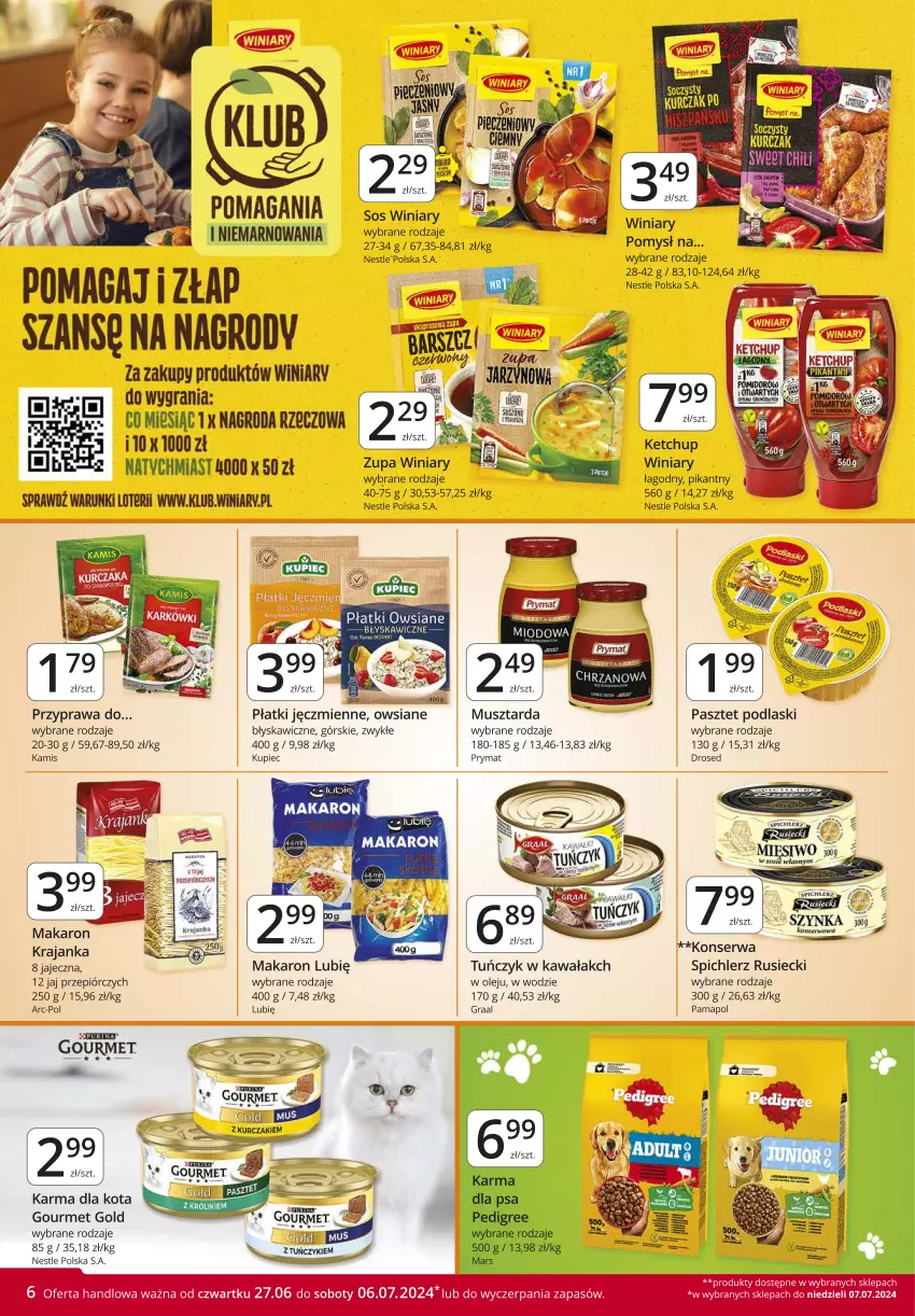 Gazetka promocyjna Market Vita - Gazetka – Marketvita - ważna 27.06 do 06.07.2024 - strona 6 - produkty: Brie, Gourmet Gold, Gra, Graal, Kamis, Kawa, Ketchup, Kupiec, Kurczak, Makaron, Mus, Musztarda, Olej, Pasztet, Piec, Podlaski, Prymat, Pur, Purina, Ser, Sos, Spichlerz Rusiecki, Tuńczyk, Winiary, Zupa