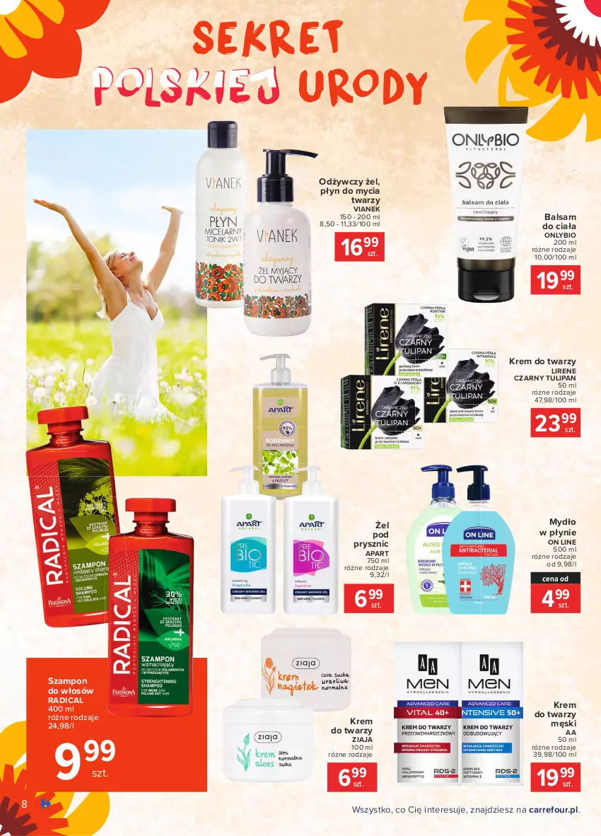 Gazetka promocyjna Carrefour - Gazetka Wszystko dobre, bo z Polski - ważna 07.06 do 14.06.2021 - strona 8 - produkty: Balsam do ciała, Krem do twarzy, Kret, Lirene, Mydło, Mydło w płynie, Płyn do mycia, Szampon, Tulipan, Ziaja