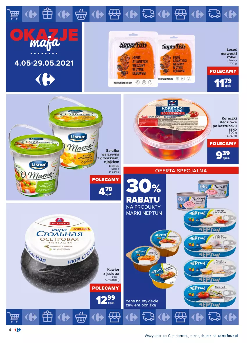 Gazetka promocyjna Carrefour - Gazetka Okazje Maja - ważna 03.05 do 29.05.2021 - strona 4 - produkty: Kawior, Koreczki śledziowe, Lisner, Sałat, Sałatka, Sałatka warzywna, SEKO