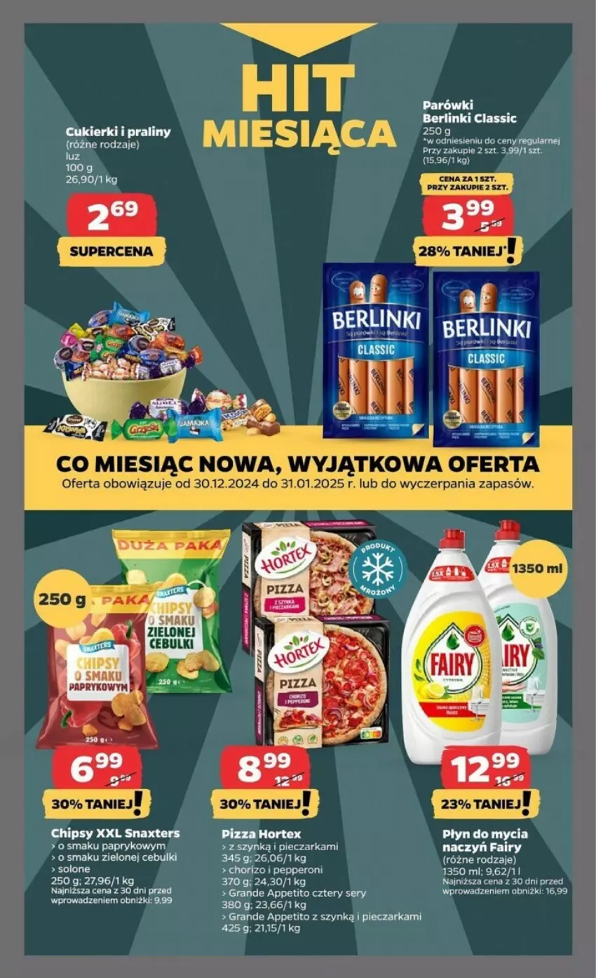 Gazetka promocyjna Netto - ważna 02.01 do 08.01.2025 - strona 14 - produkty: Berlinki, Chipsy, Cukier, Cukierki, Do mycia naczyń, Fa, Fairy, Gra, LG, Parówki, Piec, Pieczarka, Płyn do mycia, Płyn do mycia naczyń, Praliny