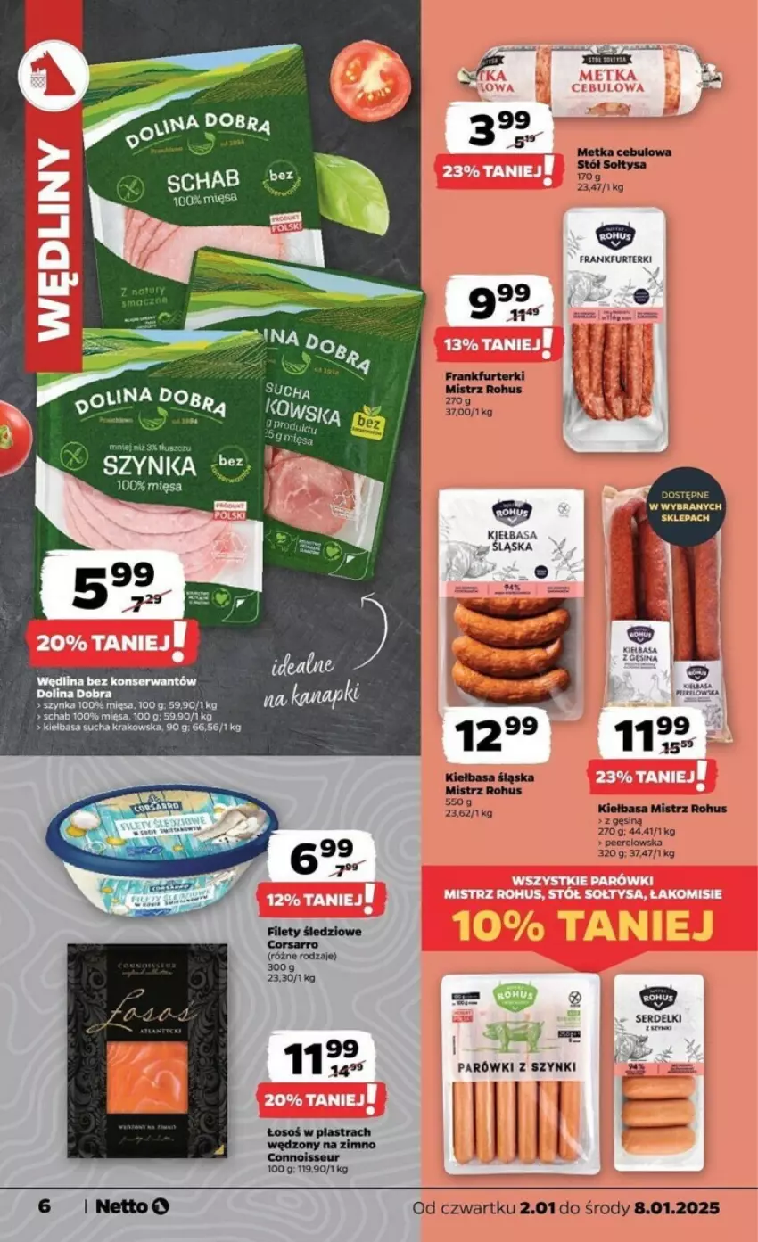 Gazetka promocyjna Netto - ważna 02.01 do 08.01.2025 - strona 19 - produkty: Frankfurterki, Kiełbasa, Kiełbasa śląska, Parówki, Parówki z szynki, Ser, Serdelki, Szynka, Wędlina