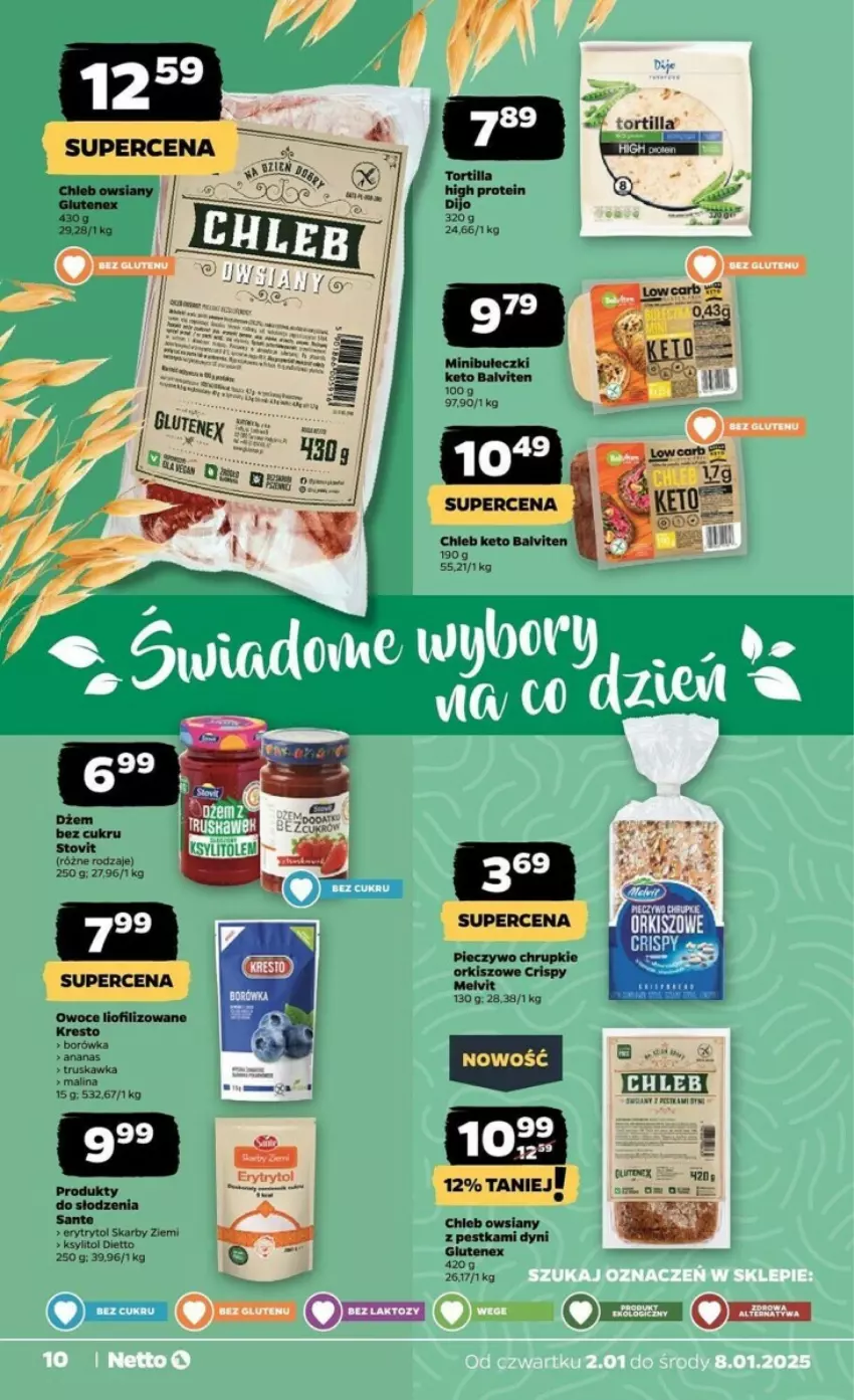 Gazetka promocyjna Netto - ważna 02.01 do 08.01.2025 - strona 2 - produkty: Borówka, Bułeczki, Chleb, Chrupki, Dżem, Fa, Gry, Ksylitol, Melvit, Owoce, Piec, Tenex, Tortilla