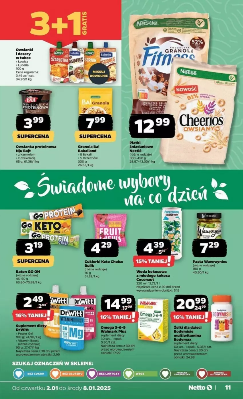 Gazetka promocyjna Netto - ważna 02.01 do 08.01.2025 - strona 3 - produkty: Ba!, Bakalland, Baton, Bell, Bella, Body, Bodymax, Cukier, Cukierki, Danio, Deser, Fa, Gra, Granola, Kokos, Lubella, Owsianka, Ser, Suplement diety, Walmark, Woda