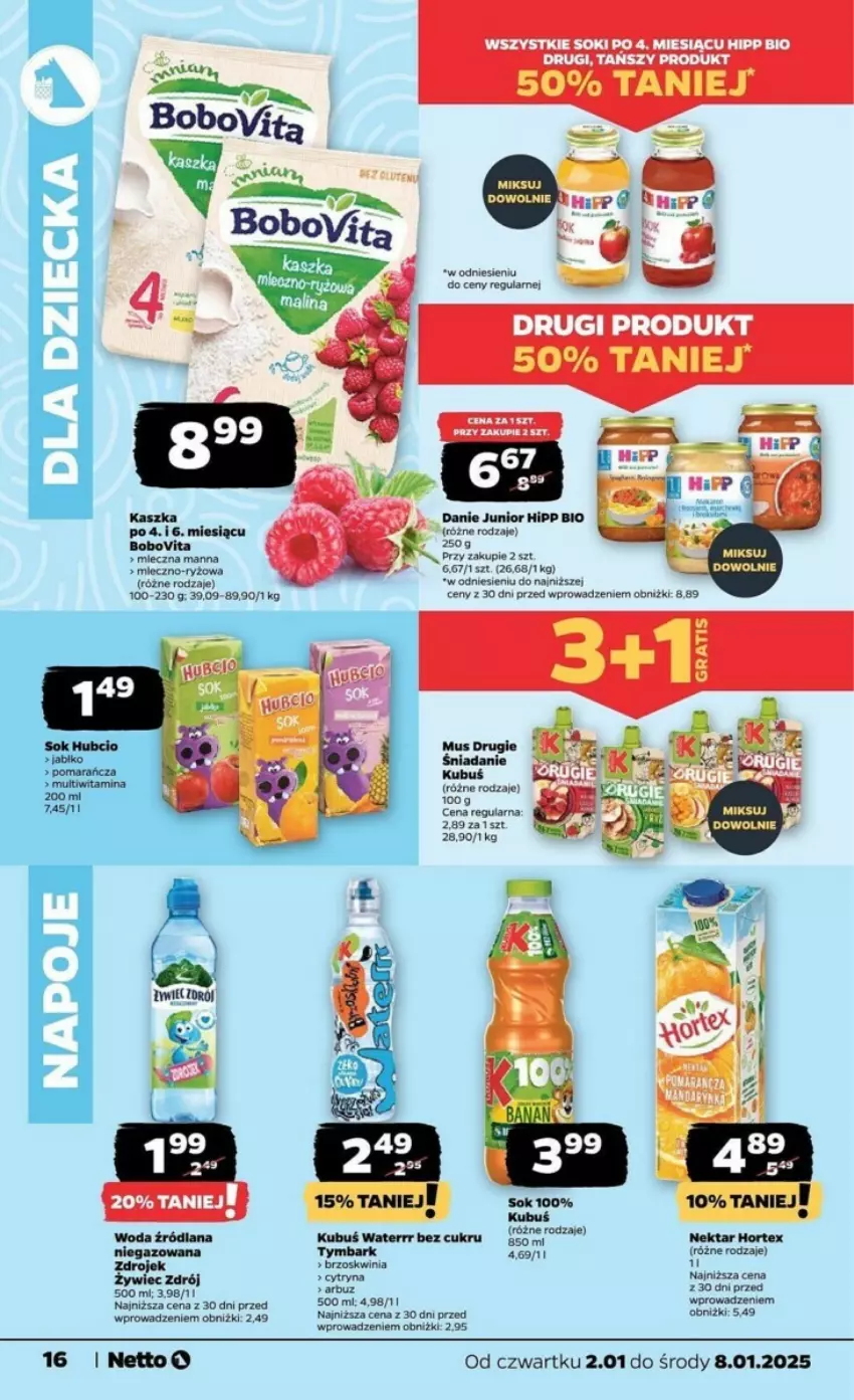 Gazetka promocyjna Netto - ważna 02.01 do 08.01.2025 - strona 8 - produkty: Arbuz, BoboVita, HiPP, Hipp Bio, Hortex, Kubuś, Kubuś Waterrr, LANA, Miecz, Mus, Nektar, Ryż, Sok, Tymbark, Woda