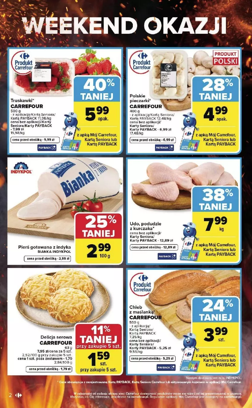 Gazetka promocyjna Carrefour - Gazetka Weekend okazji już od środy! - ważna 29.04 do 02.05.2026 - strona 2 - produkty: Bianka, Chleb, Delicja serowa, Kurczak, Piec, Podudzie z kurczaka, Ser, Truskawki
