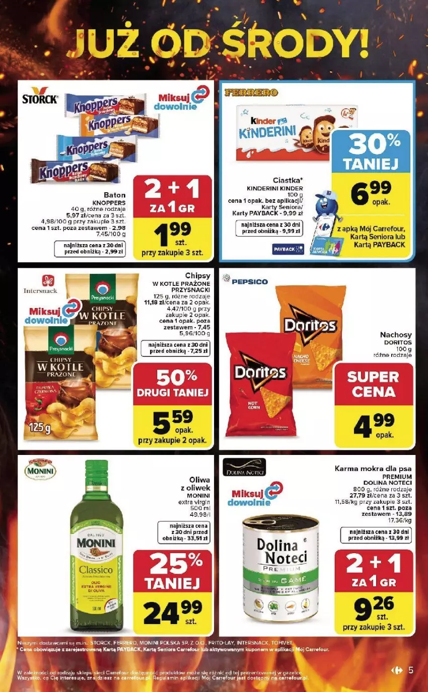 Gazetka promocyjna Carrefour - Gazetka Weekend okazji już od środy! - ważna 29.04 do 02.05.2026 - strona 5 - produkty: BIC, Ciastka, Gin, Kinder, Knoppers, Monini, Oliwa, Oliwa z oliwek, Pepsi, Przysnacki