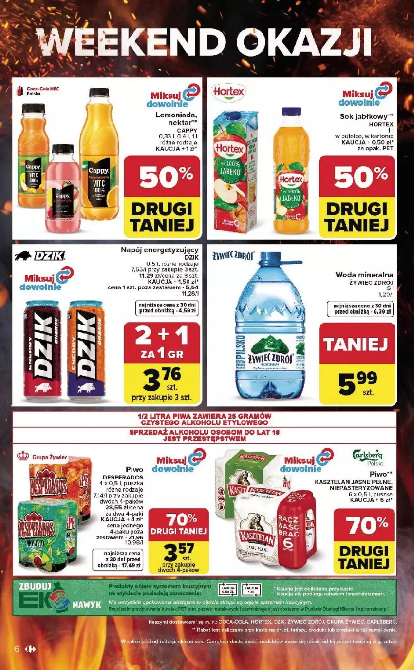 Gazetka promocyjna Carrefour - Gazetka Weekend okazji już od środy! - ważna 29.04 do 02.05.2026 - strona 6 - produkty: Cappy, Coca-Cola, Desperados, Fa, Hortex, Kasztelan, Lemoniada, Napój, Nektar, Piwa, Piwo, Sok, Sok jabłkowy, Woda, Woda mineralna