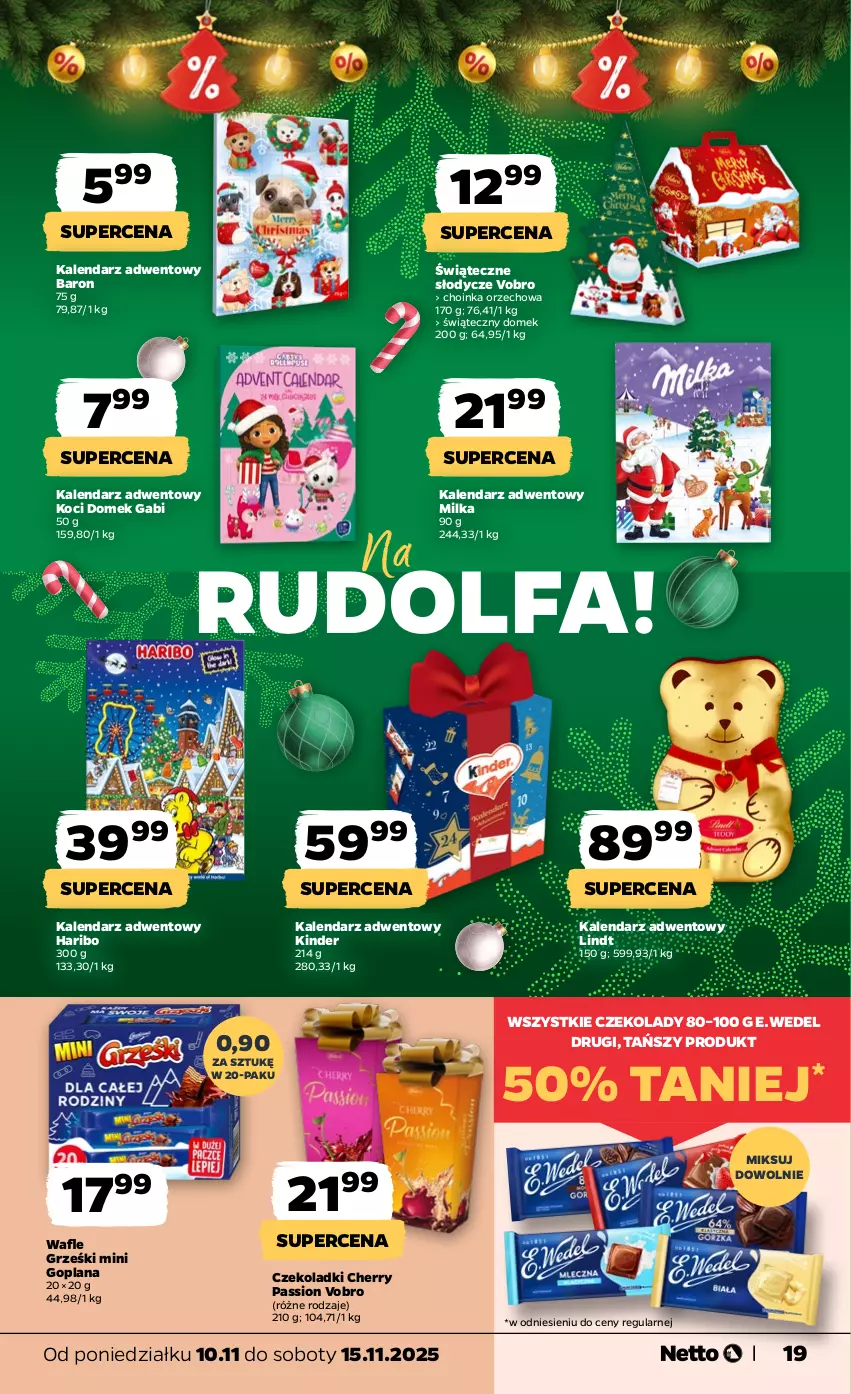 Gazetka promocyjna Netto - Od Poniedziałku - ważna 10.11 do 15.11.2025 - strona 19 - produkty: Choinka, Fa, Goplana, Grześki, Haribo, Inka, Kalendarz, Kalendarz adwentowy, Kinder, Koc, LANA, Lindt, Milka, Wafle
