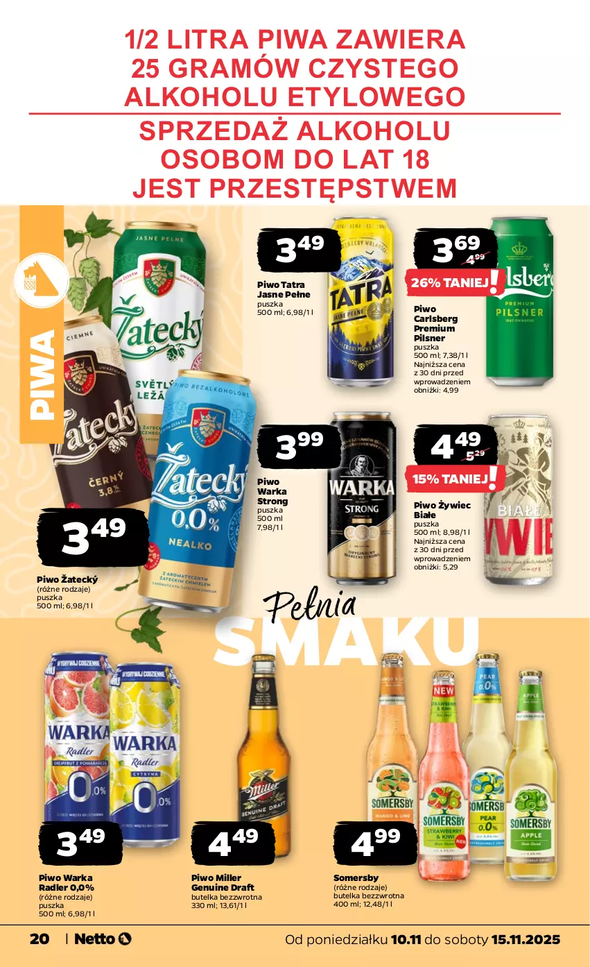 Gazetka promocyjna Netto - Od Poniedziałku - ważna 10.11 do 15.11.2025 - strona 20 - produkty: Carlsberg, Gra, Piwa, Piwo, Radler, Somersby, Tatra, Warka