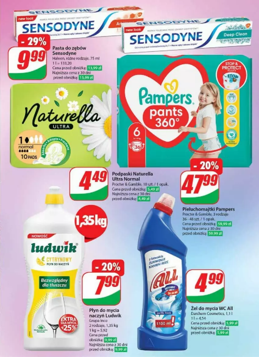 Gazetka promocyjna Dino - ważna 18.09 do 24.09.2024 - strona 62 - produkty: Do mycia naczyń, Leon, Ludwik, Majtki, Naturell, Naturella, Pampers, Pasta do zębów, Pieluchomajtki, Płyn do mycia, Płyn do mycia naczyń, Podpaski, Sensodyne