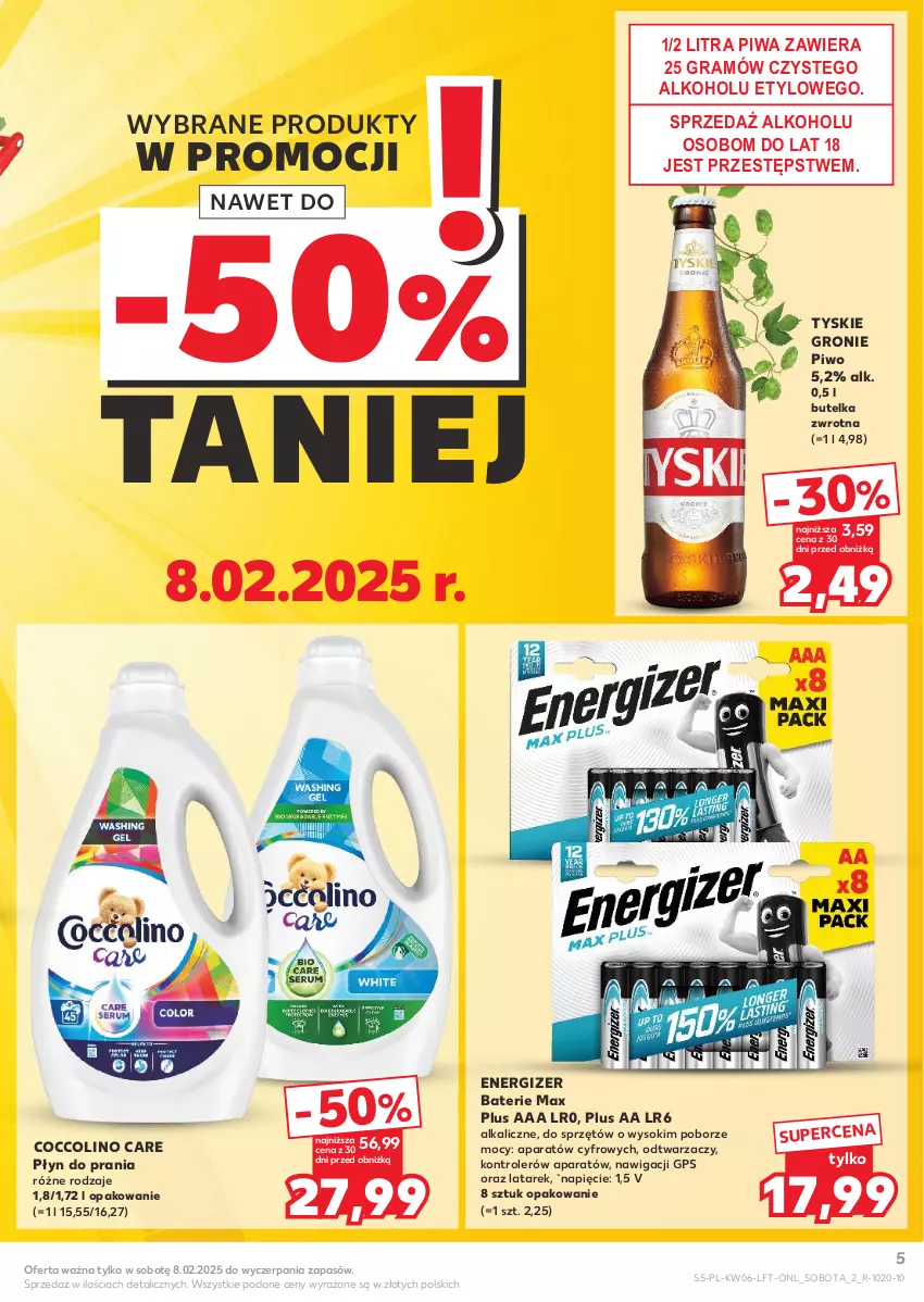 Gazetka promocyjna Kaufland - Gazetka tygodnia - ważna 06.02 do 12.02.2025 - strona 5 - produkty: Coccolino, Energizer, Gra, Kontroler, Nawigacji, Piwa, Piwo, Płyn do prania, Sok, Tyskie