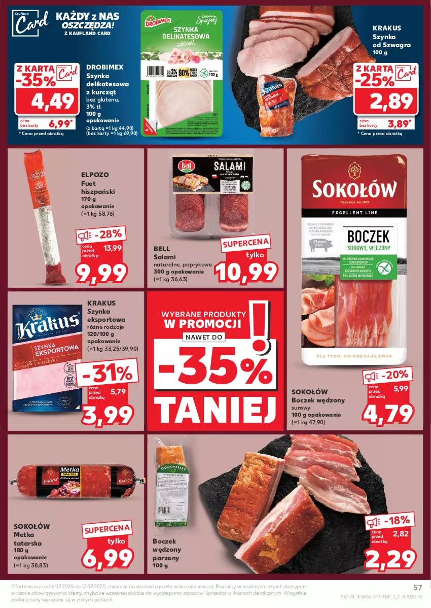 Gazetka promocyjna Kaufland - Gazetka tygodnia - ważna 06.02 do 12.02.2025 - strona 57 - produkty: Bell, Boczek, Drobimex, Gra, Krakus, Metka tatarska, Por, Salami, Sok, Sokołów, Sport, Szynka, Szynka delikatesowa