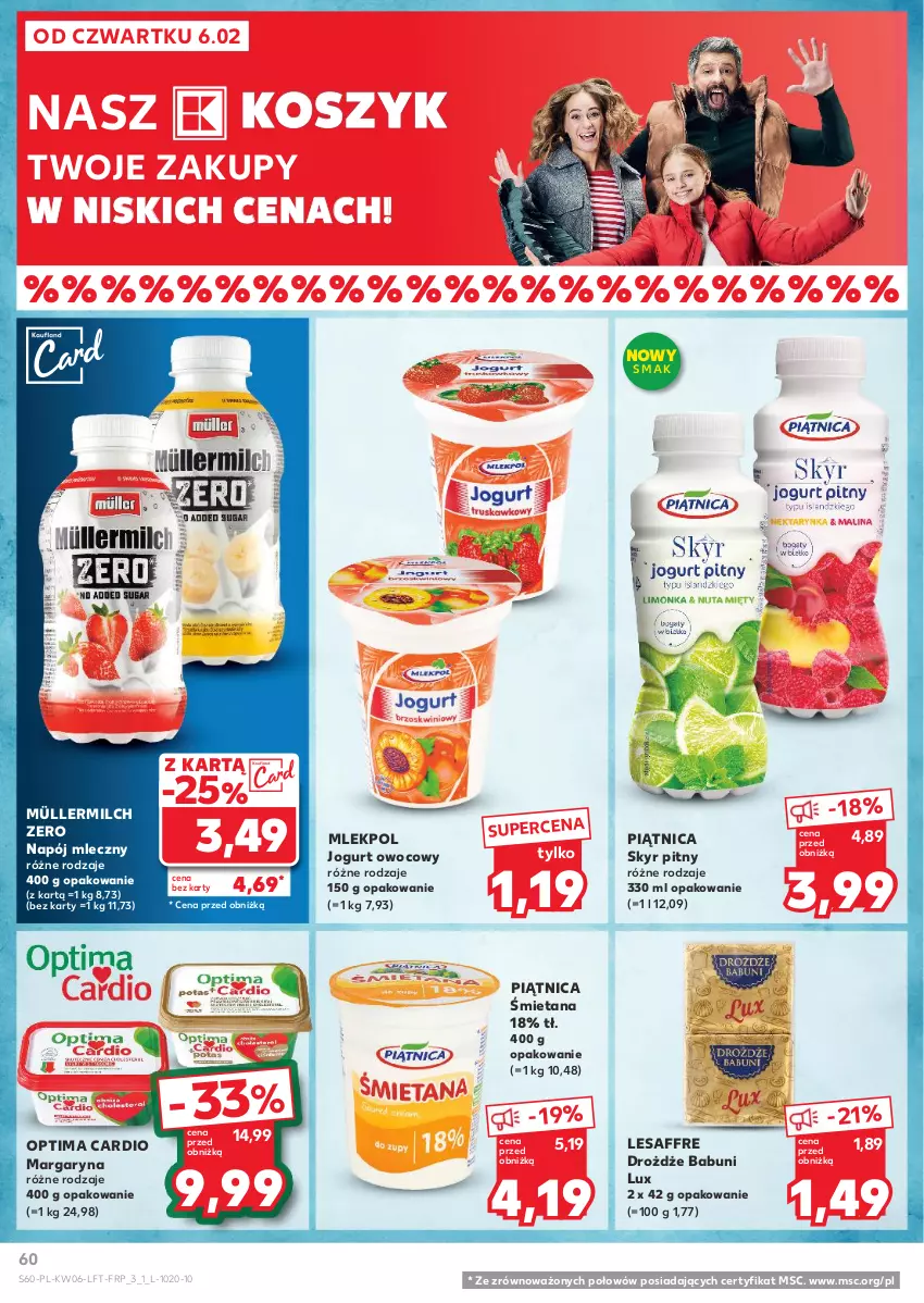 Gazetka promocyjna Kaufland - Gazetka tygodnia - ważna 06.02 do 12.02.2025 - strona 60 - produkty: Babuni, Drożdże, Jogurt, Jogurt owocowy, Kosz, Margaryna, Müller, Müllermilch, Napój, Napój mleczny, Optima, Optima Cardio, Piątnica