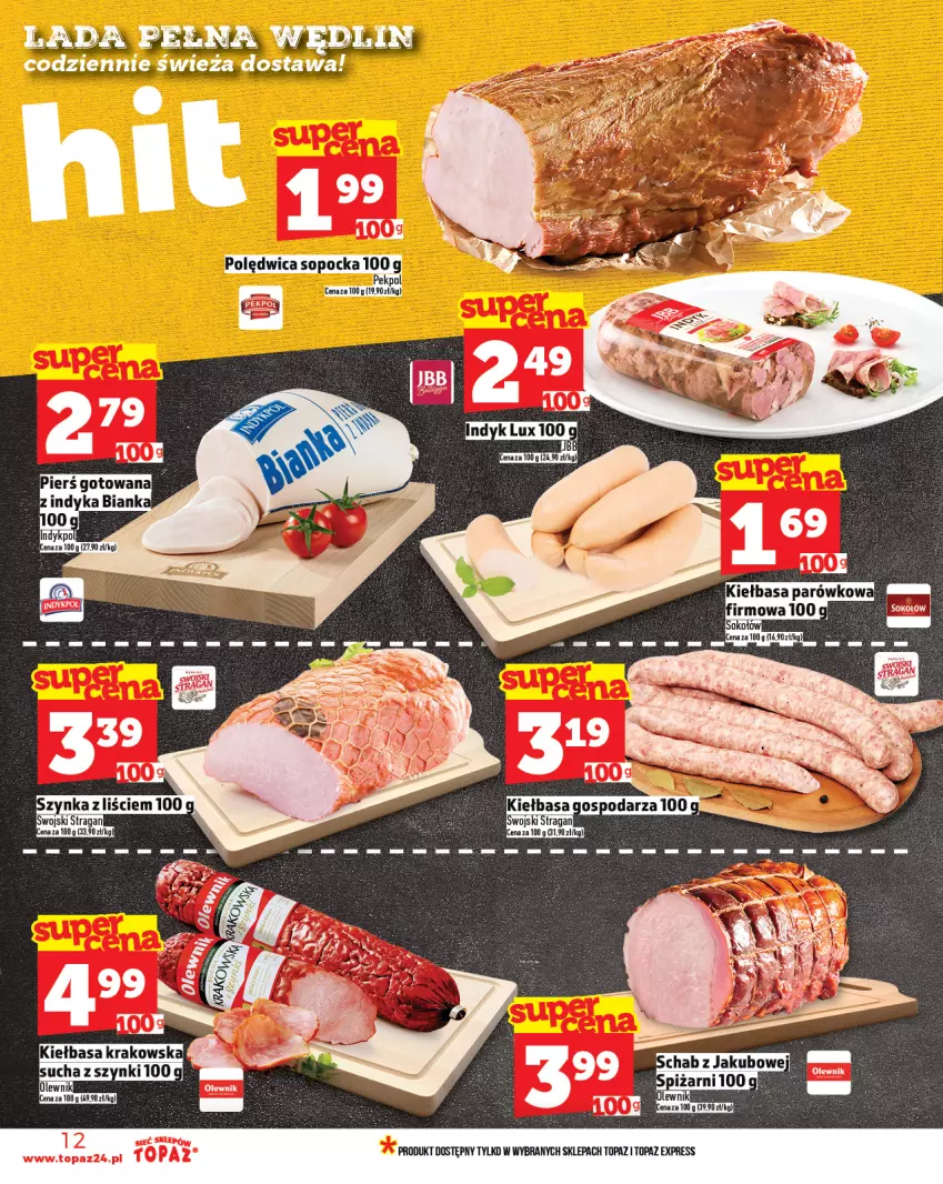Gazetka promocyjna Topaz - Gazetka - ważna 22.05 do 28.05.2025 - strona 12 - produkty: Kiełbasa, Kiełbasa krakowska, Pekpol, Polędwica, Top