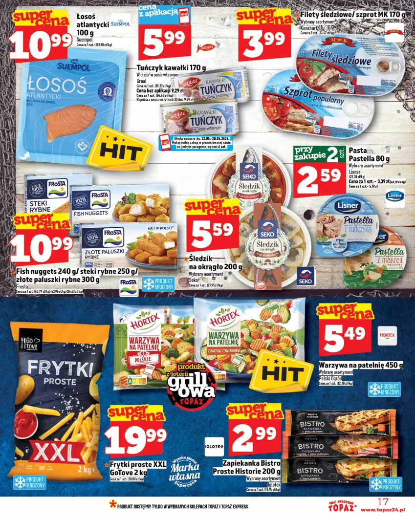 Gazetka promocyjna Topaz - Gazetka - ważna 22.05 do 28.05.2025 - strona 17 - produkty: Frytki, Gra, Graal, Kawa, Lisner, Ogród, Olej, Paluszki rybne, Pastella, Stek, Suempol, Top, Tuńczyk