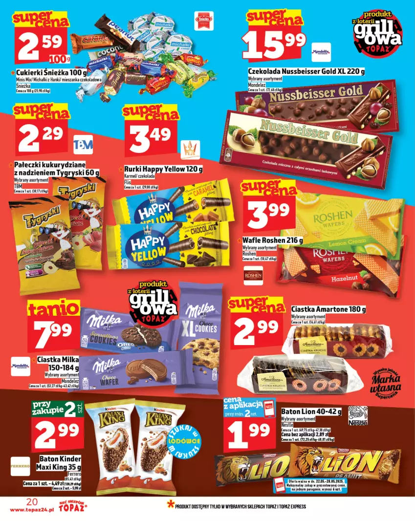 Gazetka promocyjna Topaz - Gazetka - ważna 22.05 do 28.05.2025 - strona 20 - produkty: Baton, Czekolada, Michałki, Rurki, Ser, Top, Waga