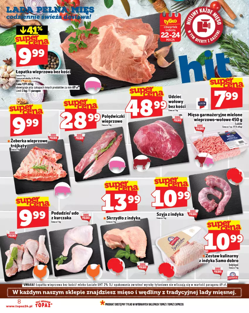Gazetka promocyjna Topaz - Gazetka - ważna 22.05 do 28.05.2025 - strona 8 - produkty: Kurczak, Mięso, Mięso garmażeryjne, Mleko, Top, Waga