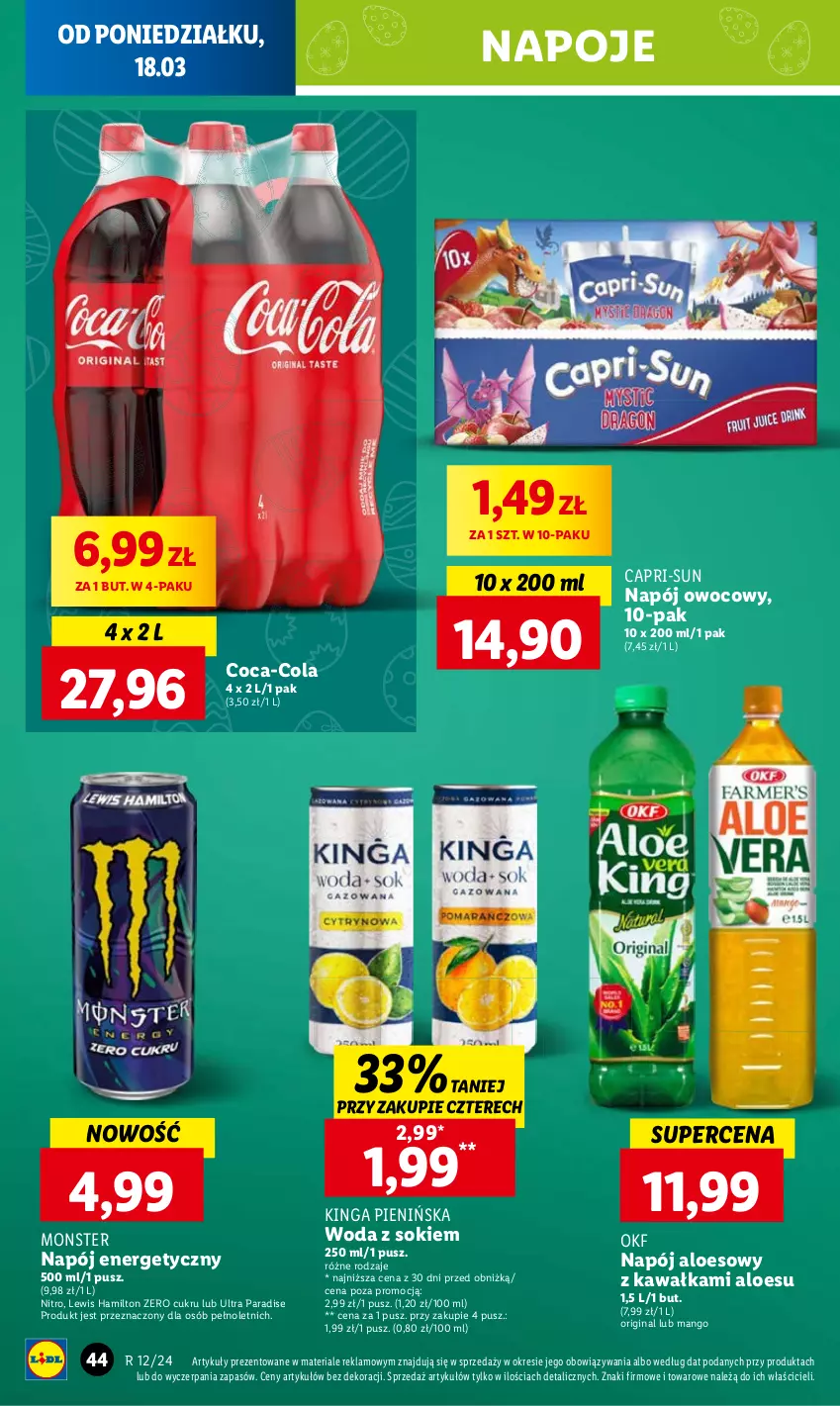 Gazetka promocyjna Lidl - GAZETKA - ważna 18.03 do 20.03.2024 - strona 50 - produkty: Coca-Cola, Gin, Mango, Napój, Napój energetyczny, Napoje, Woda